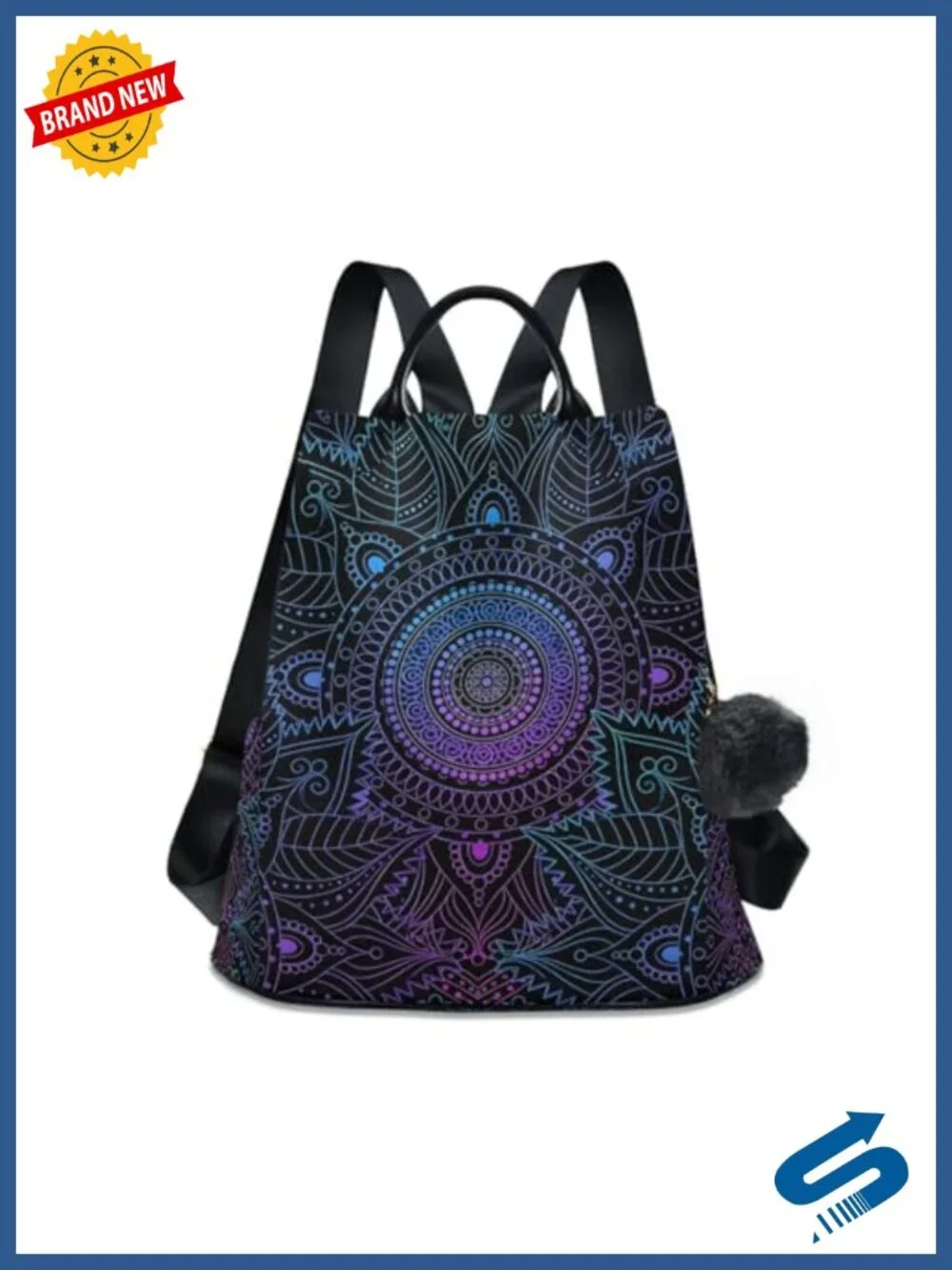 Boho Anti Theft Fashion Backpack with Plush Ball, 13-14 inch Laptop Compatible